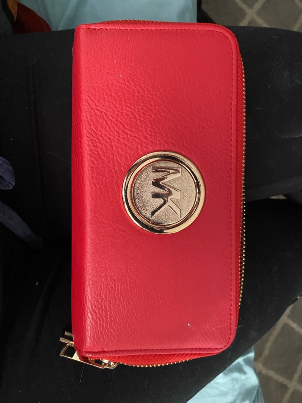 Michael Kors Red Zip-Around Wallet with Gold Logo